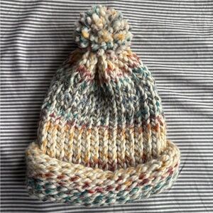 Multicolor Knit Pom-Pom Beanie